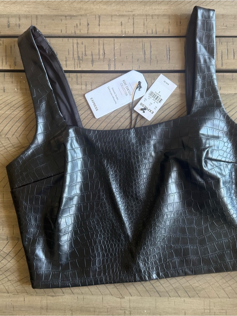 Express Black Faux-Croc Cropped Tank